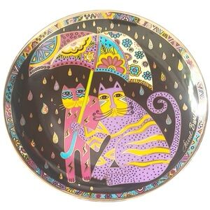 Laurel Burch Black and Purple Ceramic Art Plate